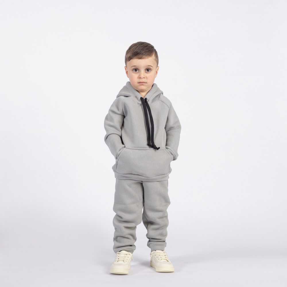 296-С. Свитшот с капюшоном  + Штаны, хлопок 65%, 35% ПЭ, 3-х нитка (начес) серый 80,86,92