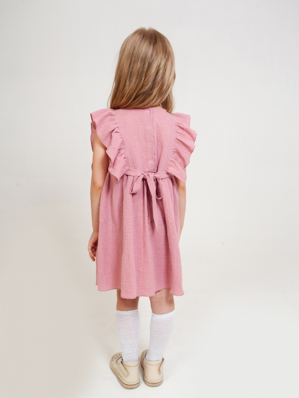 322-ПУ Платье из муслина детское, хлопок 100% пудра, р. 74,80,86,92