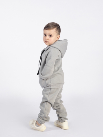 296-С. Свитшот с капюшоном  + Штаны, хлопок 65%, 35% ПЭ, 3-х нитка (начес) серый 80,86,92