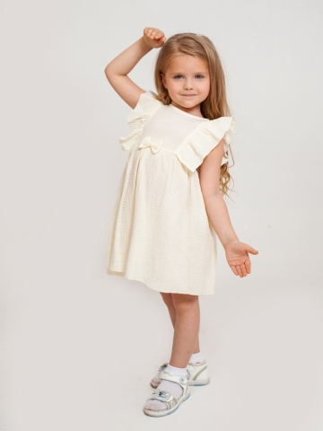 Купить 322-СЛ. Платье из муслина детское, хлопок 100% сливочный, р. 74,80,86,92 в Братске