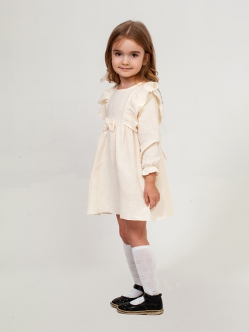 Купить 321-СЛ. Платье из муслина детское, хлопок 100% сливочный, р. 74,80,86,92 в Братске